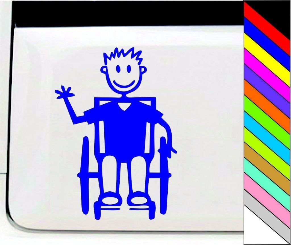New Hot  MY STICK FIGURE FAMILY Car Window Stickers B14 Boy Wheelchair Assisted Removable Decoration Waterproof