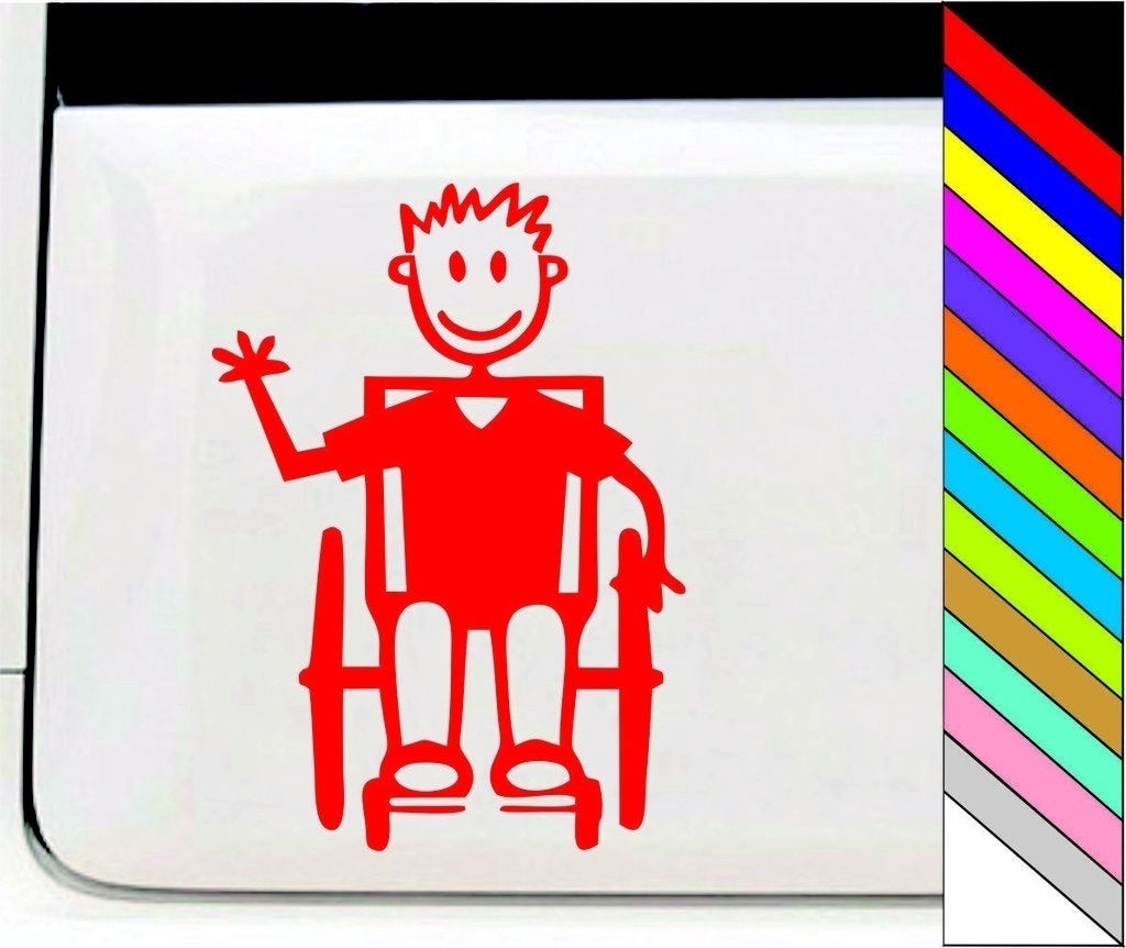 New Hot  MY STICK FIGURE FAMILY Car Window Stickers B14 Boy Wheelchair Assisted Removable Decoration Waterproof