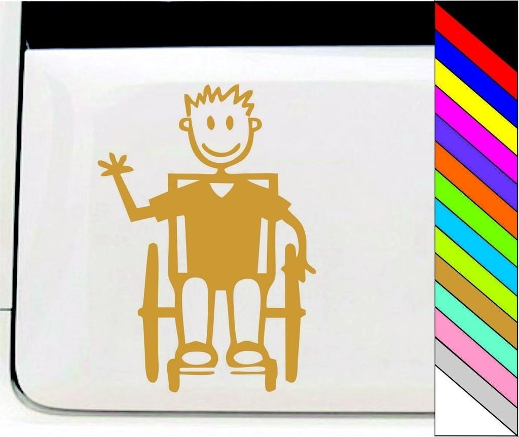 New Hot  MY STICK FIGURE FAMILY Car Window Stickers B14 Boy Wheelchair Assisted Removable Decoration Waterproof