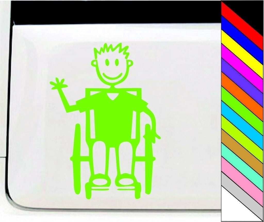 New Hot  MY STICK FIGURE FAMILY Car Window Stickers B14 Boy Wheelchair Assisted Removable Decoration Waterproof