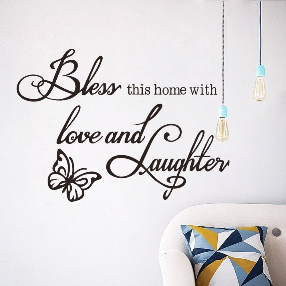 2018 NEW    Motto BLESS and Butterfly Removable Cute Shelf Art Characters Writing Vinyl PVC Decal Wall Sticker Mural Home Decor