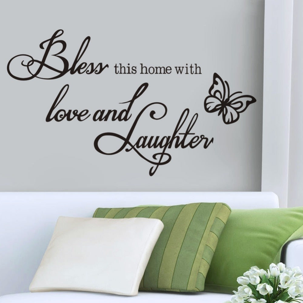 2018 NEW    Motto BLESS and Butterfly Removable Cute Shelf Art Characters Writing Vinyl PVC Decal Wall Sticker Mural Home Decor