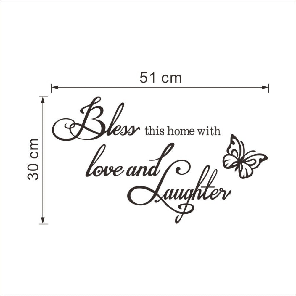 2018 NEW    Motto BLESS and Butterfly Removable Cute Shelf Art Characters Writing Vinyl PVC Decal Wall Sticker Mural Home Decor
