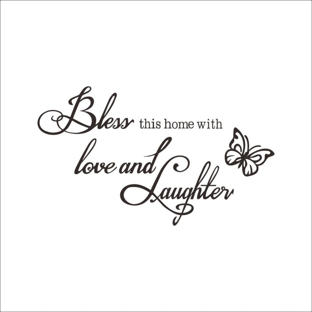 2018 NEW    Motto BLESS and Butterfly Removable Cute Shelf Art Characters Writing Vinyl PVC Decal Wall Sticker Mural Home Decor