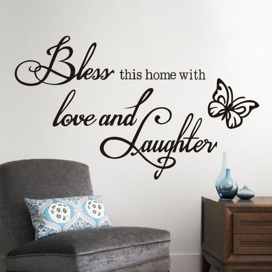 2018 NEW    Motto BLESS and Butterfly Removable Cute Shelf Art Characters Writing Vinyl PVC Decal Wall Sticker Mural Home Decor