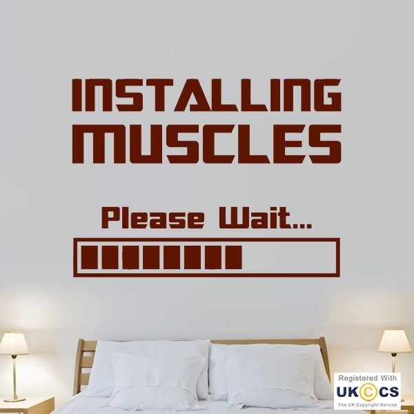 High-quality Installing Muscles Funny Gym Fitness Weights Wall Art Stickers Decals Vinyl Home