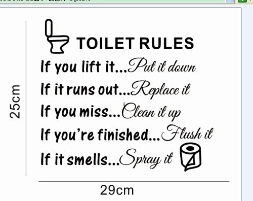Fashion   Toilet Rules Bathroom Toilet Wall Sticker Vinyl Art Decals DIY Home Decoration