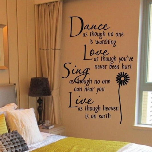 2018 NEW      Home Decoration Dance Love Sing Live Wall Sticker Quotes Decals Removable Stickers Decor Vinyl Art Stickers