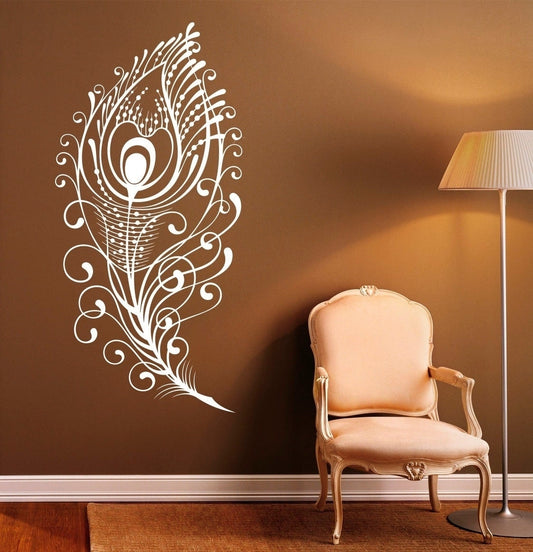 New Brand  Peacock Feather Wall Decal Vinyl Stickers Bird Plumage Patterns Home Interior Design Art Murals Bedroom Wall Decor