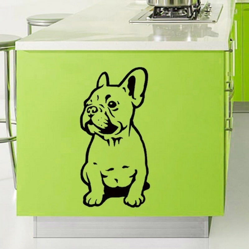 2018 NEW   Creative applique French Bulldog puppy home decoration PVC wall stickers (Color: Black)