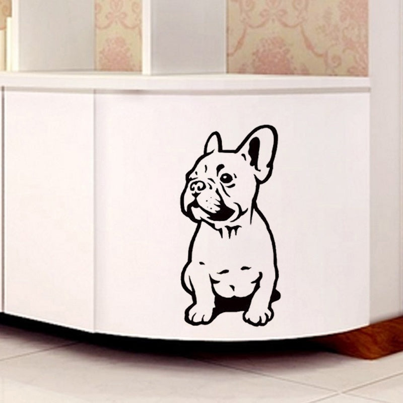 2018 NEW   Creative applique French Bulldog puppy home decoration PVC wall stickers (Color: Black)