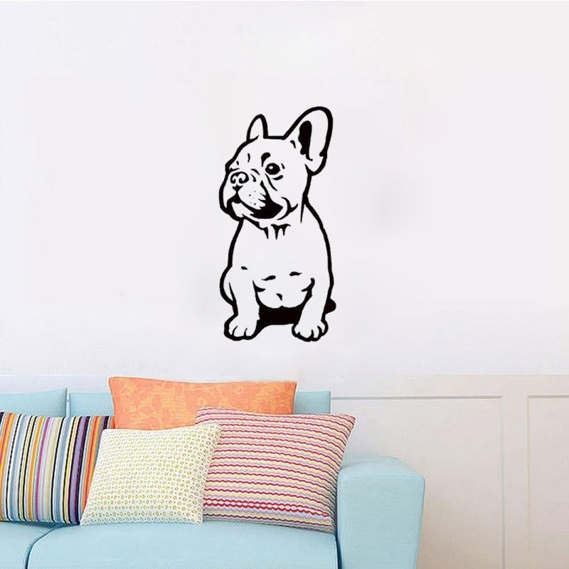 2018 NEW   Creative applique French Bulldog puppy home decoration PVC wall stickers (Color: Black)
