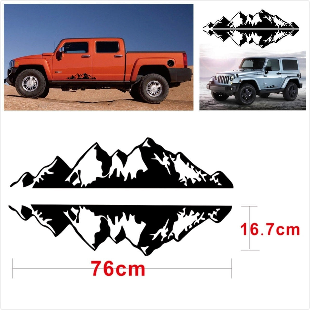 High-quality  2Pcs Black Car Mountain Range Graphic Vinyl Decals Waterproof Sticker 76x16.7cm