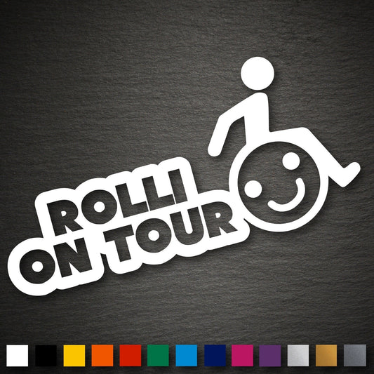 New Brand Rolli on tour Aufkleber 187x90mm Rolli Rollstuhlfahrer Behinderten Auto