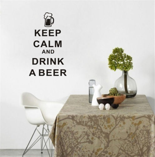 New Hot  Removable Keep Calm And Drink A Beer Kitchen Character Quote Wall Sticker Decal