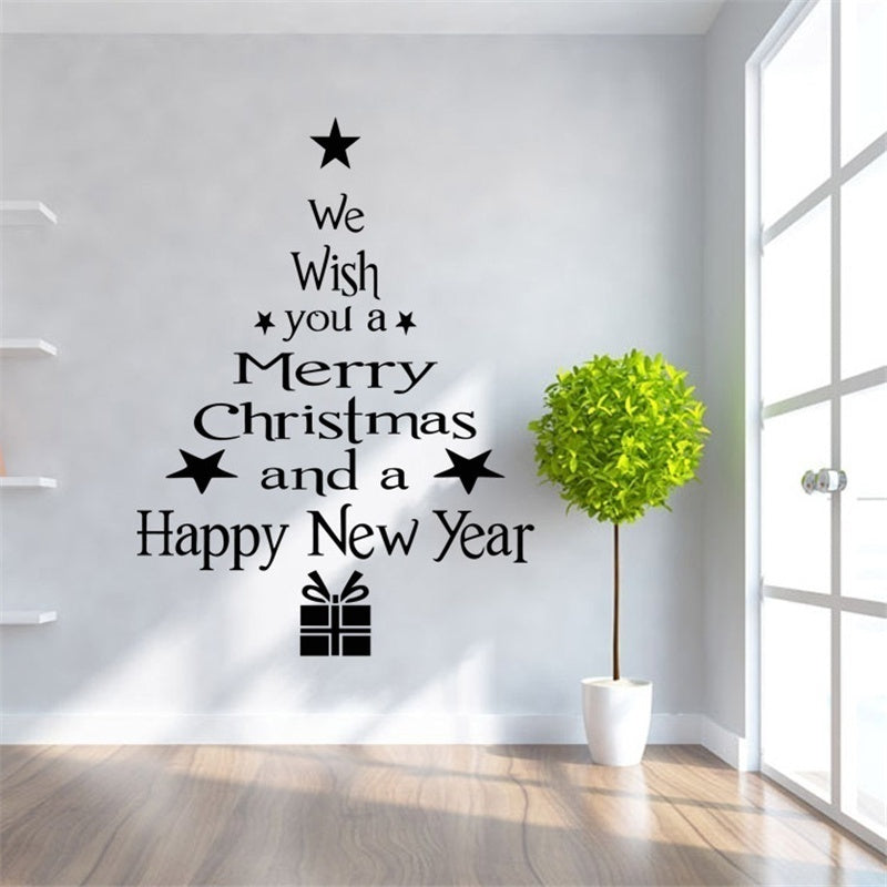 New Brand   Removable Merry Christmas Tree Wall Stickers Art Vinyl Decal Window Decoration  Year Home Bedroom Living Room Decor