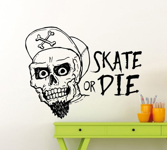 New Fashion Skate Or Die Skateboarding Skater Wall Sticker Extreme Sport Vinyl Decal Home Room Interior Decor Waterproof High Quality Mural
