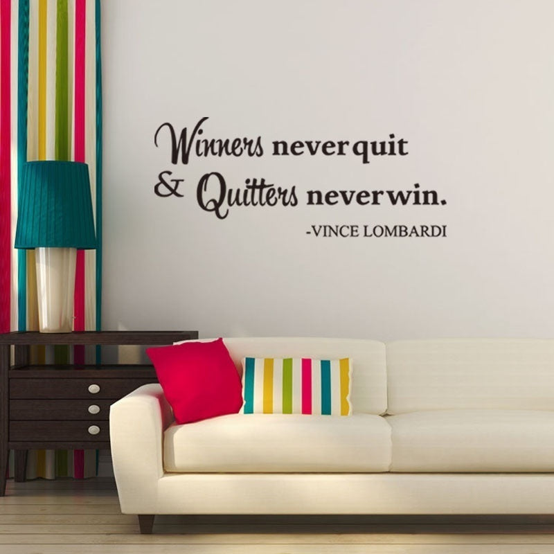 High-quality   Winners Never Quit Quitters Never Win Motivational Quote Wall Sticker DIY Decorative Inspirational Quote Wall Decal