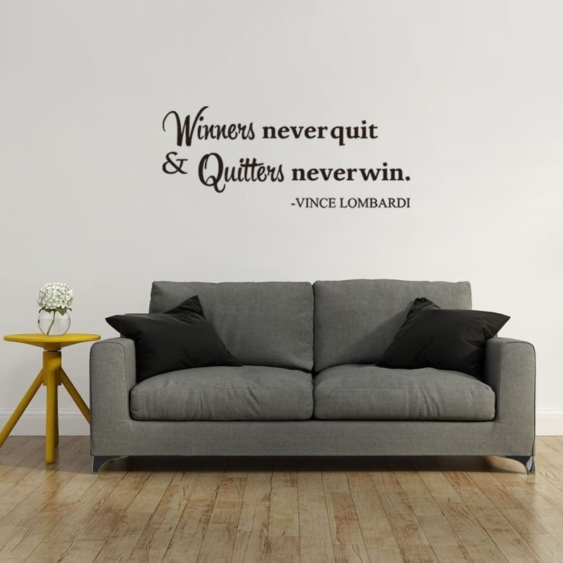 High-quality   Winners Never Quit Quitters Never Win Motivational Quote Wall Sticker DIY Decorative Inspirational Quote Wall Decal