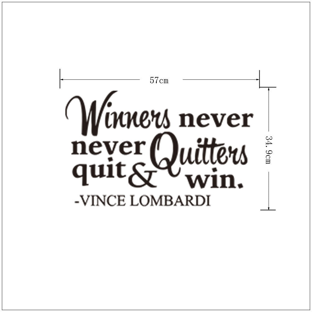 High-quality   Winners Never Quit Quitters Never Win Motivational Quote Wall Sticker DIY Decorative Inspirational Quote Wall Decal
