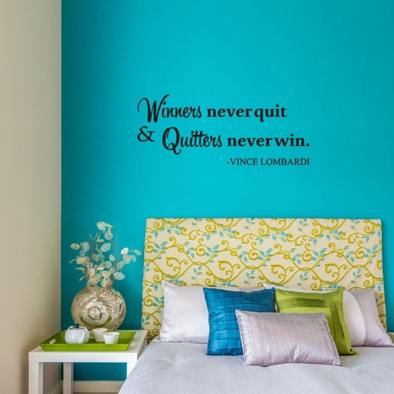 High-quality   Winners Never Quit Quitters Never Win Motivational Quote Wall Sticker DIY Decorative Inspirational Quote Wall Decal