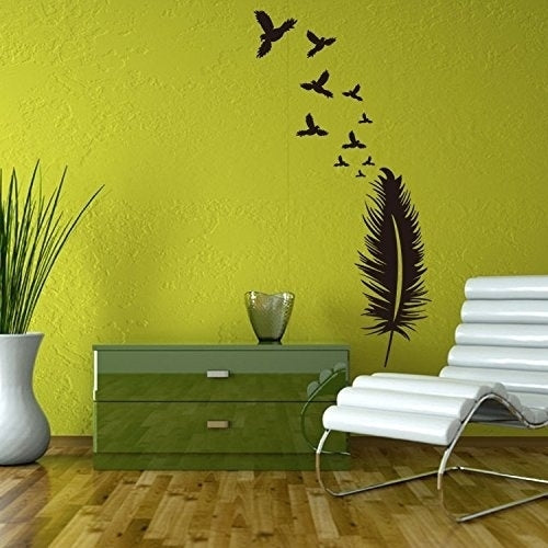 2018 NEW    DIY Removable Black Feather and Birds Home Decal Wall Sticker for Living Rooms Bedrooms