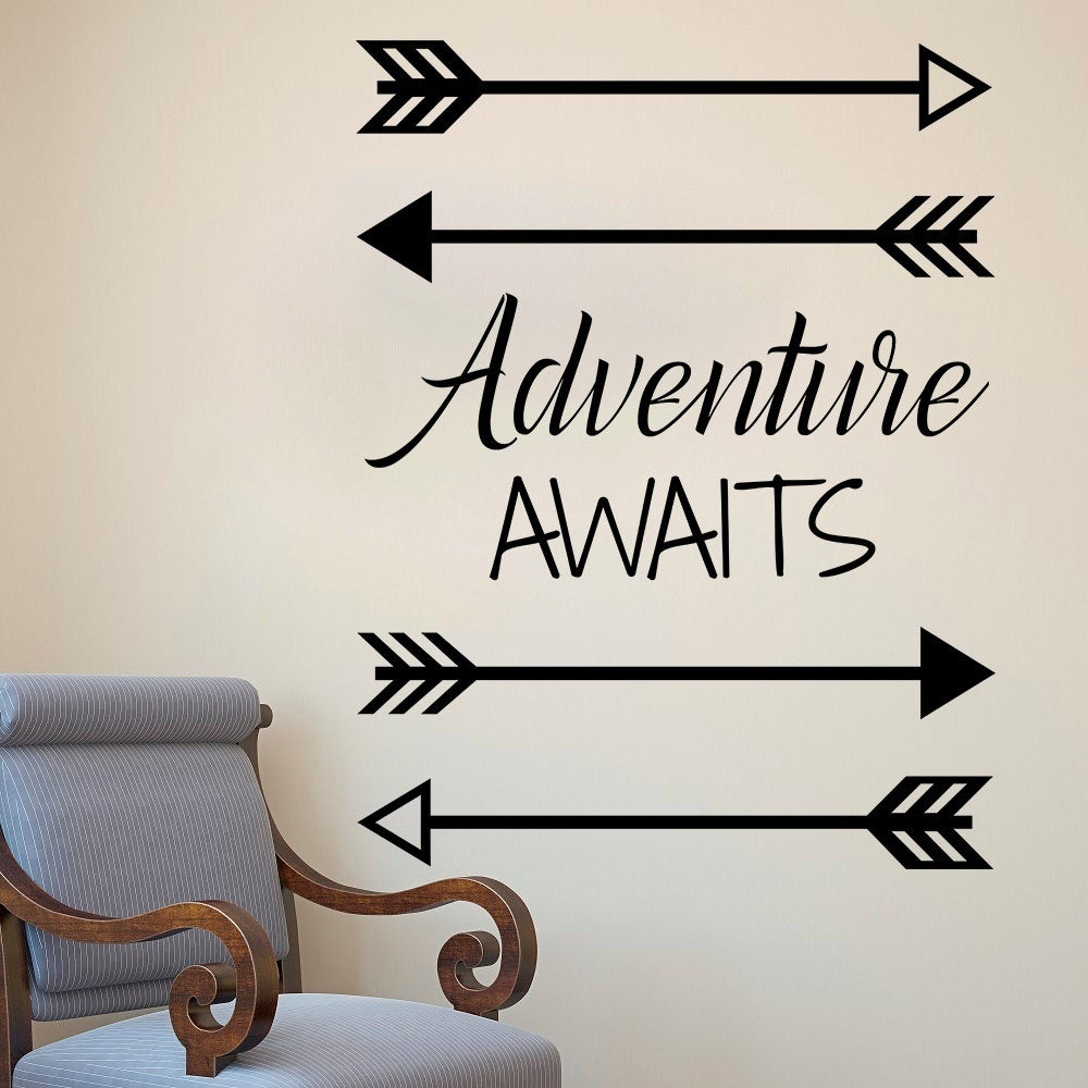 New Brand  Adventure Awaits Arrows Wall Quotes Decal Art Removable Vinyl Stickers Home Decor