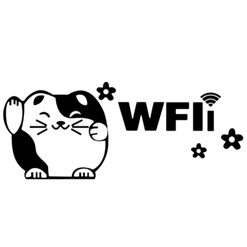 Luckey Cat Wifi Sign Wall Stickers Vinyl Wall Decor Decals Cafe Restaurant Office Cartoon Murals