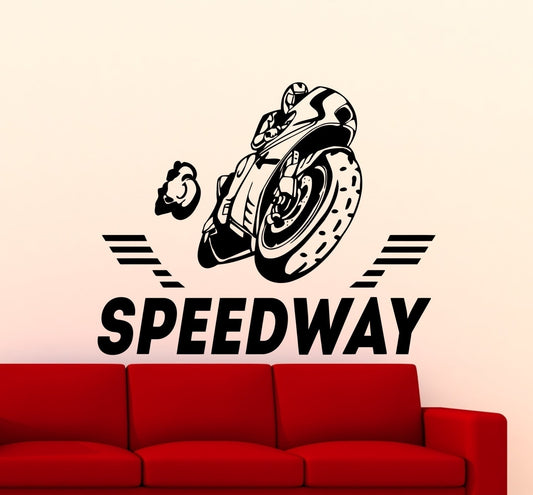 Fashion   Speedway Motorcycle Motorcyclist Racer Garage Wall Sticker Bike Vinyl Decal Home Room Interior Decor Waterproof High Quality Mural