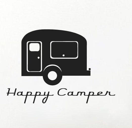 2018 NEW Happy Camper Wall Decal - Camping Decal - Retro Vintage Decal - Travel Car Wall Decal - Camper Vinyl Decal Sticker