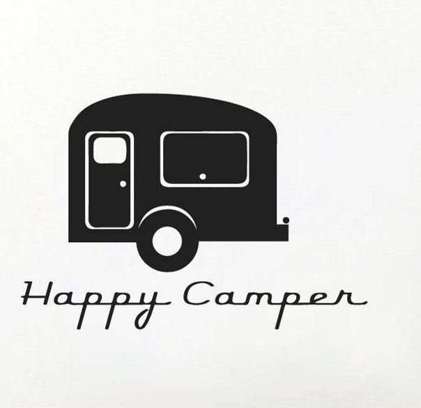 2018 NEW Happy Camper Wall Decal - Camping Decal - Retro Vintage Decal - Travel Car Wall Decal - Camper Vinyl Decal Sticker