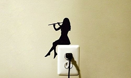 High-quality 2pcs  Flute Music Decal Vinyl Sticker Sitting Girl Jazz Classical Instrument Laptop