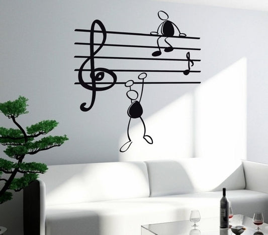 New Hot  Vinyl Decal Wall Sticker Music Notes Cartoon Guys Climbing Notes Abstract Funny for Living Room