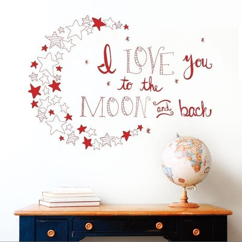8 Colors I Love You To The Moon and Back Again Quotes Wall Decals Decorative Stickers Girls Room Removable Vinyl Posters