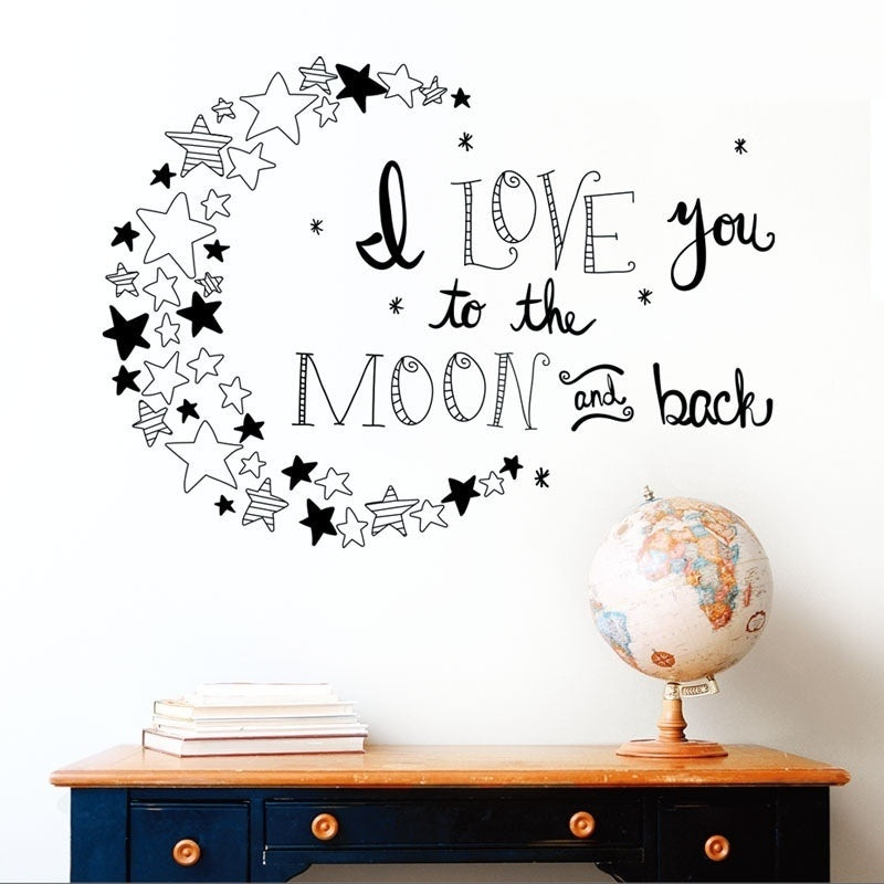 8 Colors I Love You To The Moon and Back Again Quotes Wall Decals Decorative Stickers Girls Room Removable Vinyl Posters