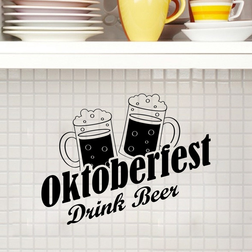 New Fashion Oktoberfest Drink Beer Vinyl Kitchen Wall Stickers Utensils Cutlery Restaurant Removable Wall Sticker Home Decoration