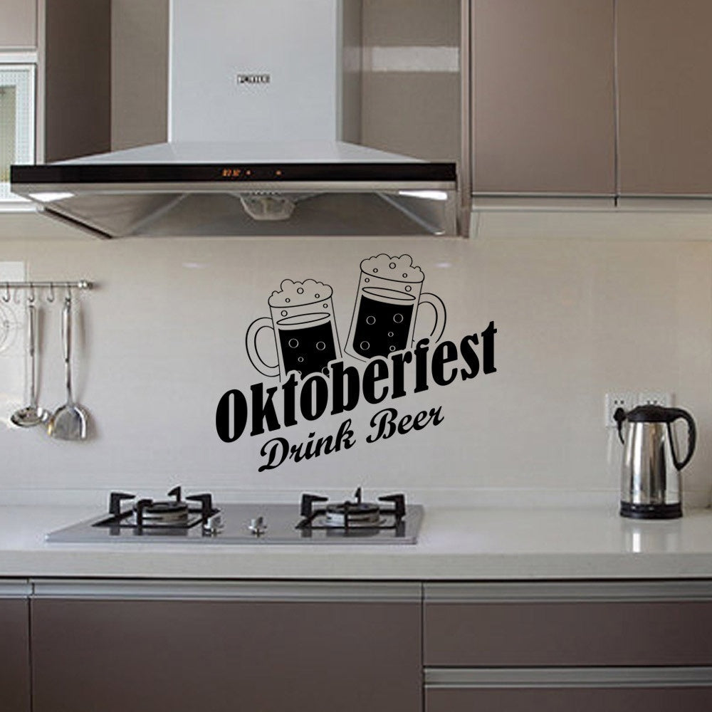 New Fashion Oktoberfest Drink Beer Vinyl Kitchen Wall Stickers Utensils Cutlery Restaurant Removable Wall Sticker Home Decoration