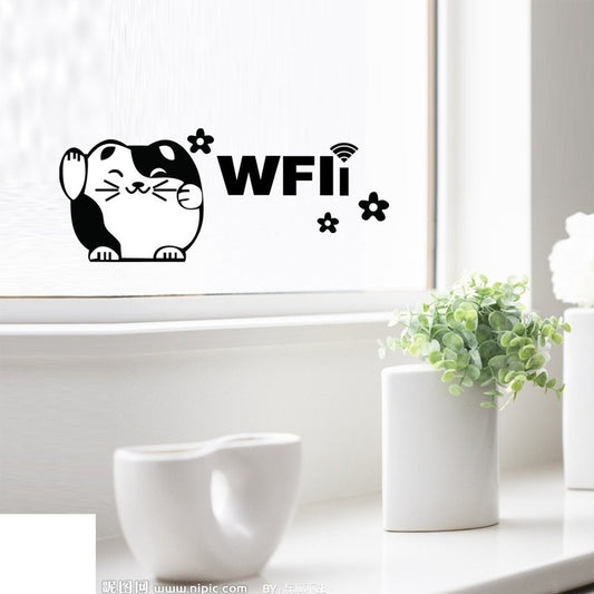 New Hot    Luckey Cat Wifi Sign Wall Stickers Vinyl Wall Decor Decals Cafe Restaurant Office Cartoon Murals