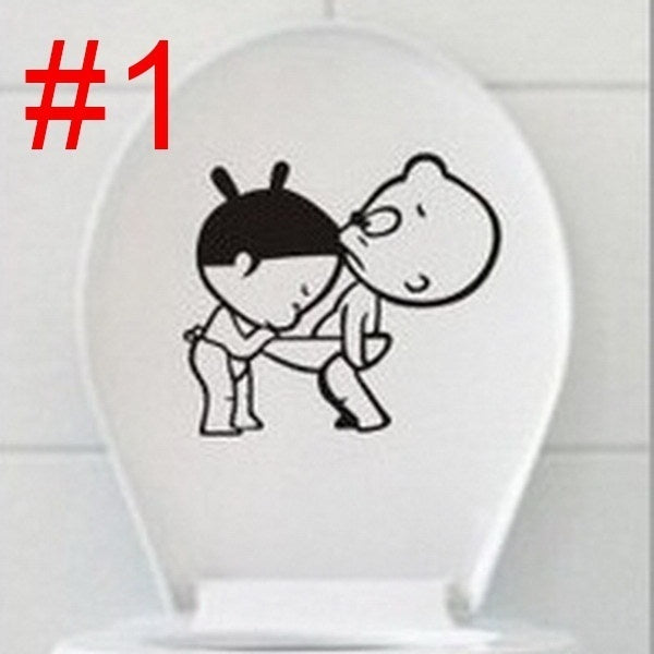 New Hot   Cartoon PVC Creative Toilet Stickers Bathroom Wall Stickers