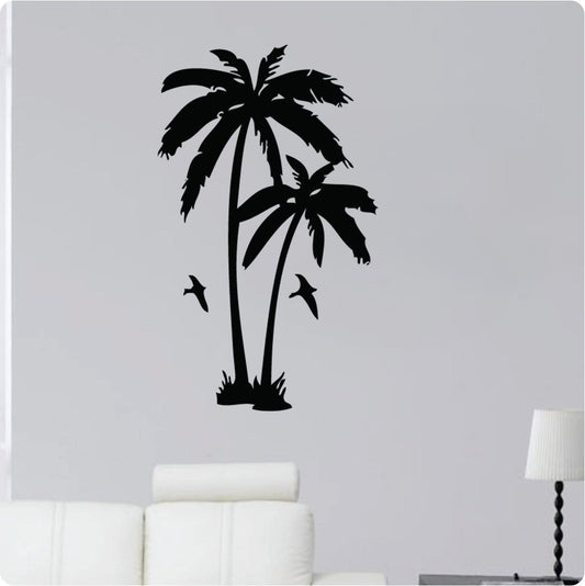 New Hot  Palm Trees Birds Silhoutte Beach Island Tropical Detailed Wall Decal Sticker Art Mural Home Décor Quote