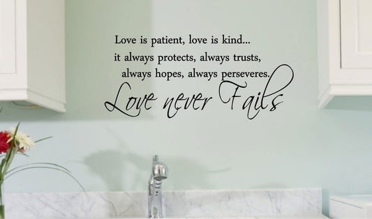 New Fashion   Love is patient, love is kind...it always protects, always trusts, always hopes, always perserveres, love never fails. Vinyl wall art Inspirational quotes and saying home decor decal sticker