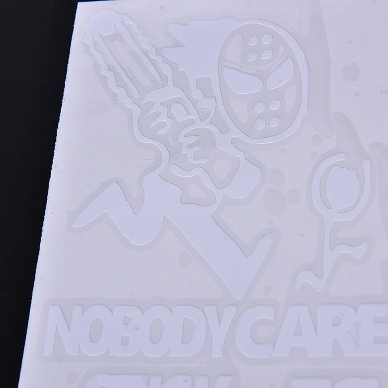 New Brand   Chainsaw Decal 'NOBODY CARES ABOUT YOUR STICK FIGURE FAMILY' Funny Vinyl Car Sticker movingoffkan (Color: White)