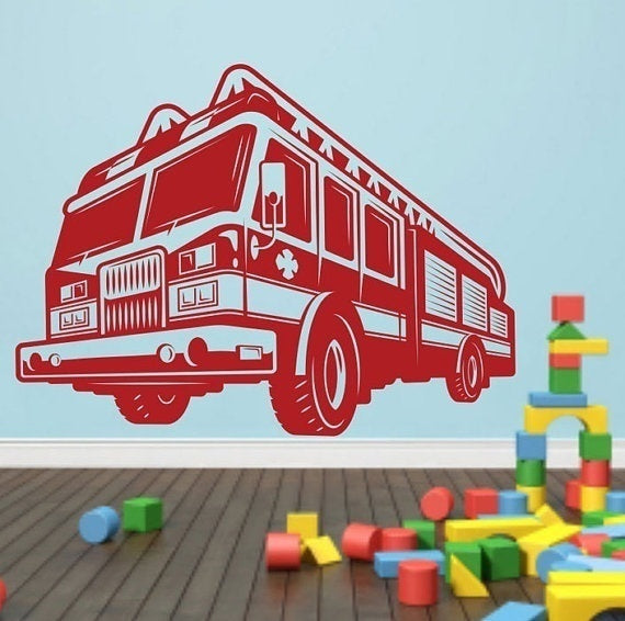 New Hot  Firetruck Firefighter Wall Decal Art Decor Sticker Gift Nursery Vinyl Firetruck Wall Decal Firetruck Decal Decor Firefighter Decal Decor