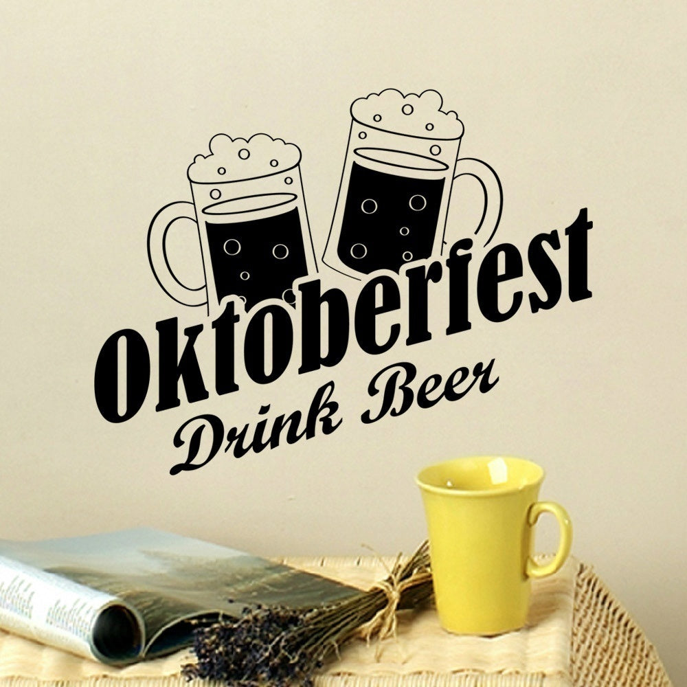 High-quality  Oktoberfest Drink Beer Vinyl Kitchen Wall Stickers Utensils Cutlery Restaurant Removable Wall Sticker Home Decoration