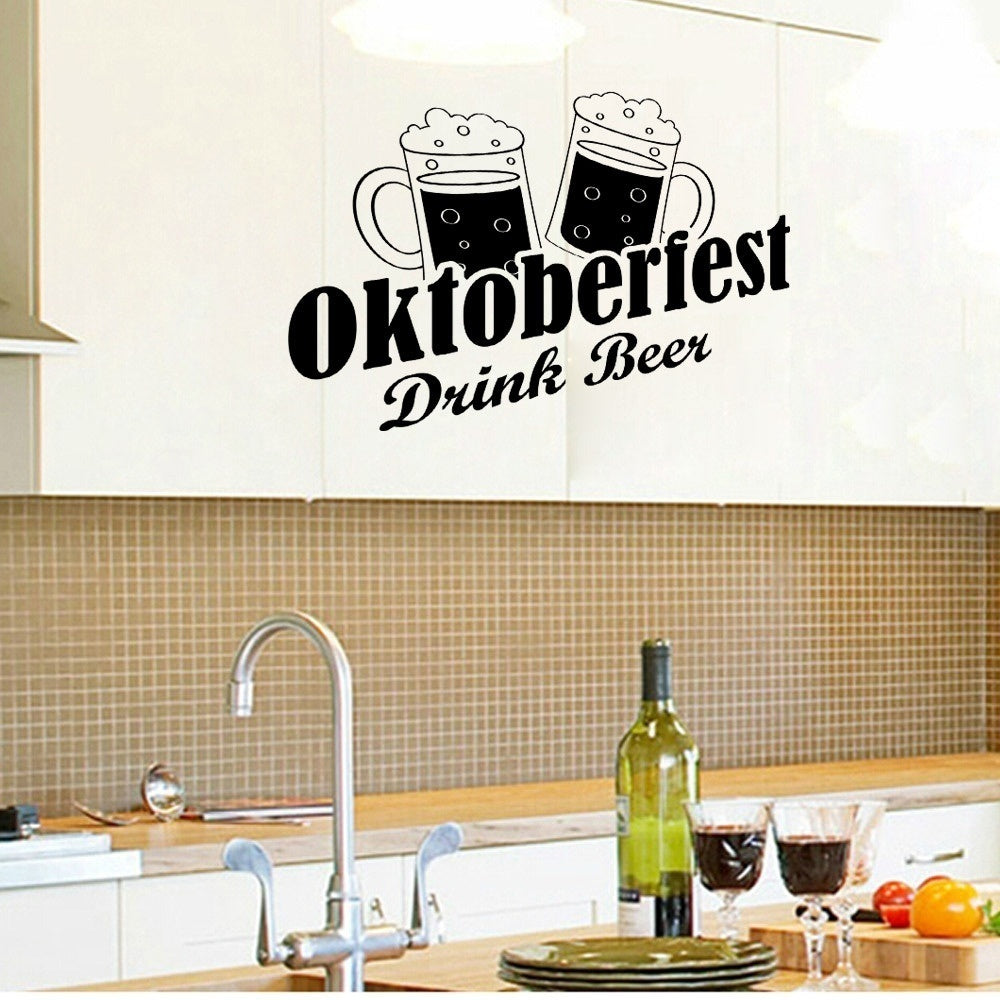 High-quality  Oktoberfest Drink Beer Vinyl Kitchen Wall Stickers Utensils Cutlery Restaurant Removable Wall Sticker Home Decoration