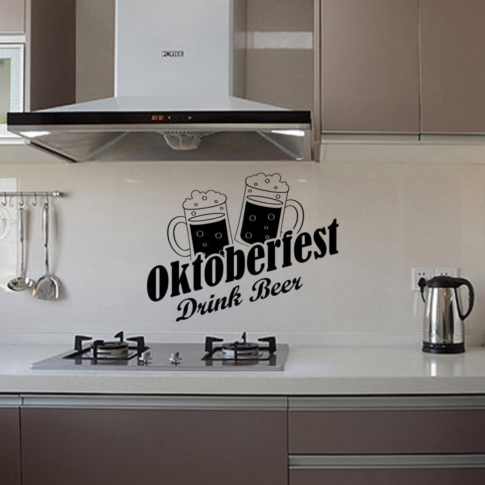 High-quality  Oktoberfest Drink Beer Vinyl Kitchen Wall Stickers Utensils Cutlery Restaurant Removable Wall Sticker Home Decoration
