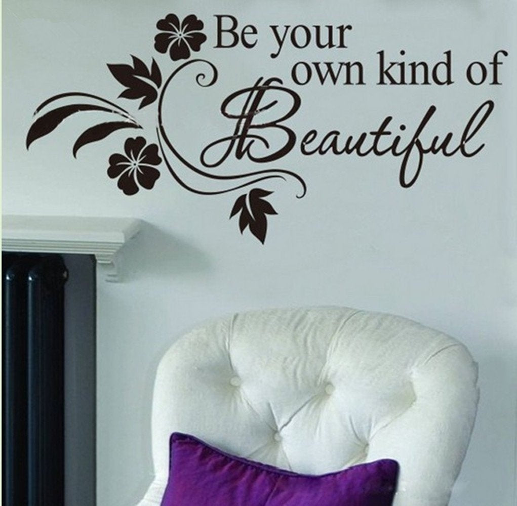 2018 NEW Picniva Be Your Own kind of Beautiful Decals Flower Vine Wall Sticker, 11'' X 22'', Black