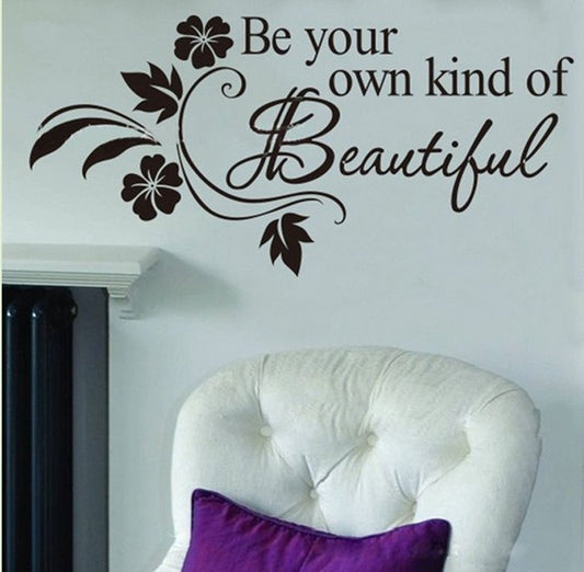 2018 NEW Picniva Be Your Own kind of Beautiful Decals Flower Vine Wall Sticker, 11'' X 22'', Black
