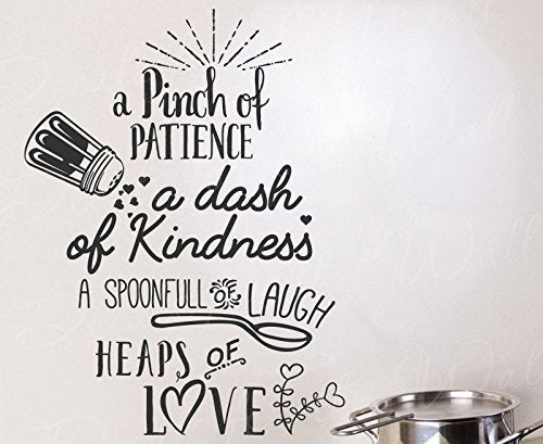 Fashion   A Pinch Of Patience Dash Of Kindness Spoonful Of Laugh Heaps Of Love - Kitchen Cooking Home Family - Wall Decal Quote Vinyl Lettering Art Inspiration Saying Decoration Inspirational Sticker Decor