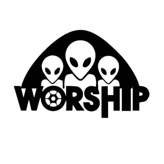 New Hot   1PCS 16cm x 8cm Alien Worship Cute Cartoon Funny Car Sticker For Truck Window Bumper Auto SUV Door Vinyl Decal